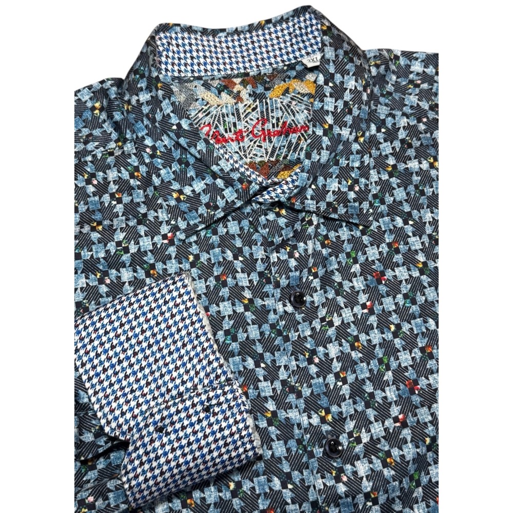 Robert Graham Tailored Fit Shirt Mens 2XL Button Down Houndstooth Flip Cuffs L/S